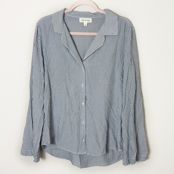 Cloth & Stone Stripe Button Down Shirt grey white wide sleeves size M - Picture 8 of 8